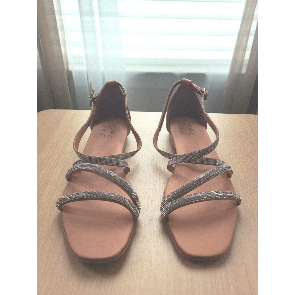 Naturalizer Women Strappy Flat ELegant Sandal SZ 9 WIDE BROWN BRONZE Embellished - Picture 8 of 14
